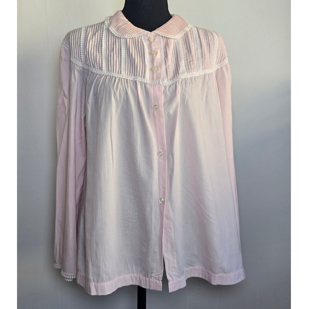 Barbizon Women's Button-Up Blouse Size Medium Blush Pink Lace Pintuck Romantic